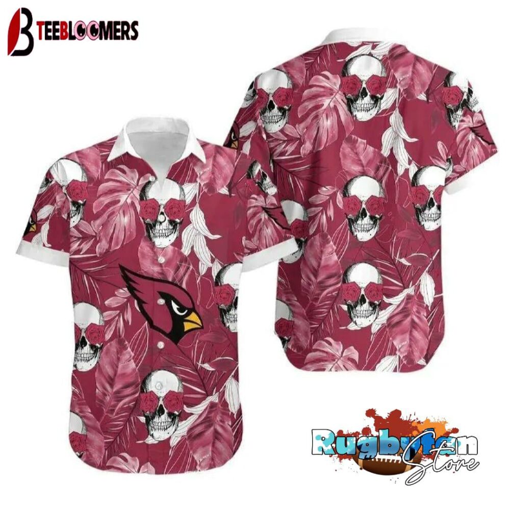 Arizona Cardinals Coconut Leaves And Skulls Hawaiian Shirt