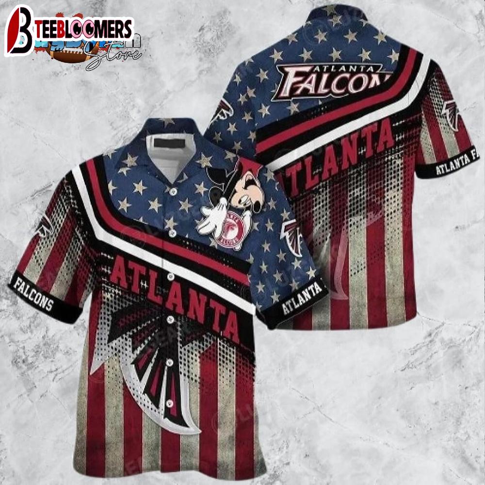 Atlanta Falcons NFL Hawaiian Shirt Mickey Graphic American Flag Printed 3D Shirt Best Gift For Fans