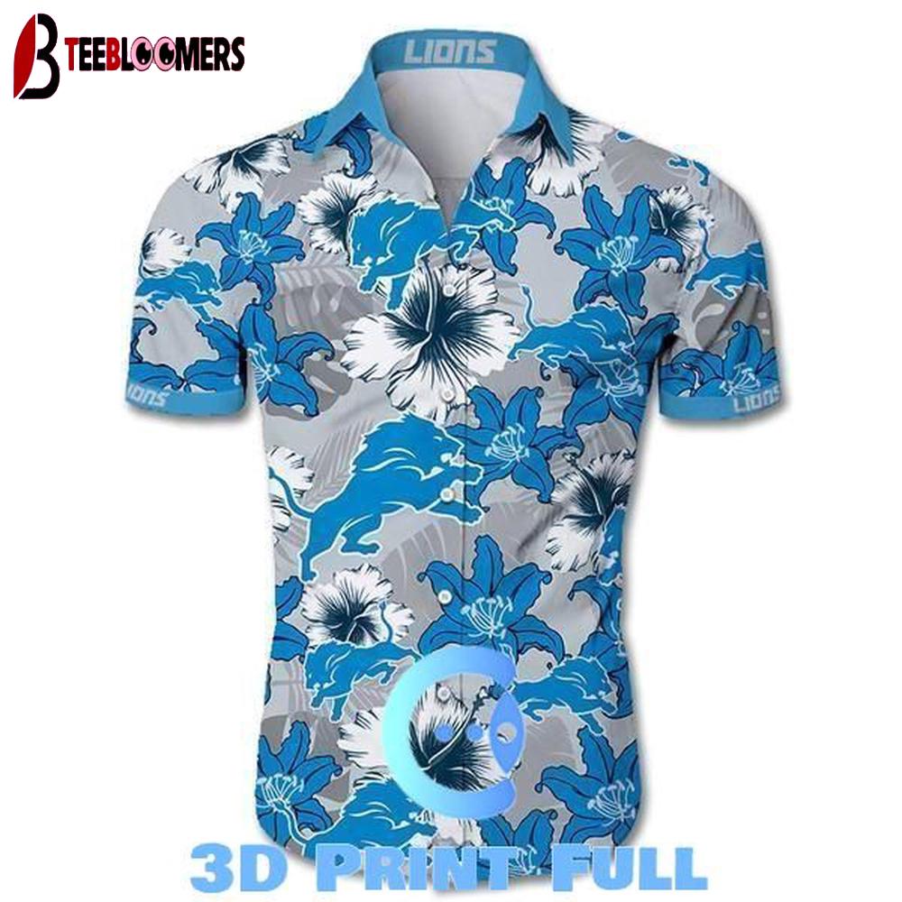 Beach Shirt Detroit Lions Hawaiian Shirt Tropical Flower Short Sleeve Slim Fit Body