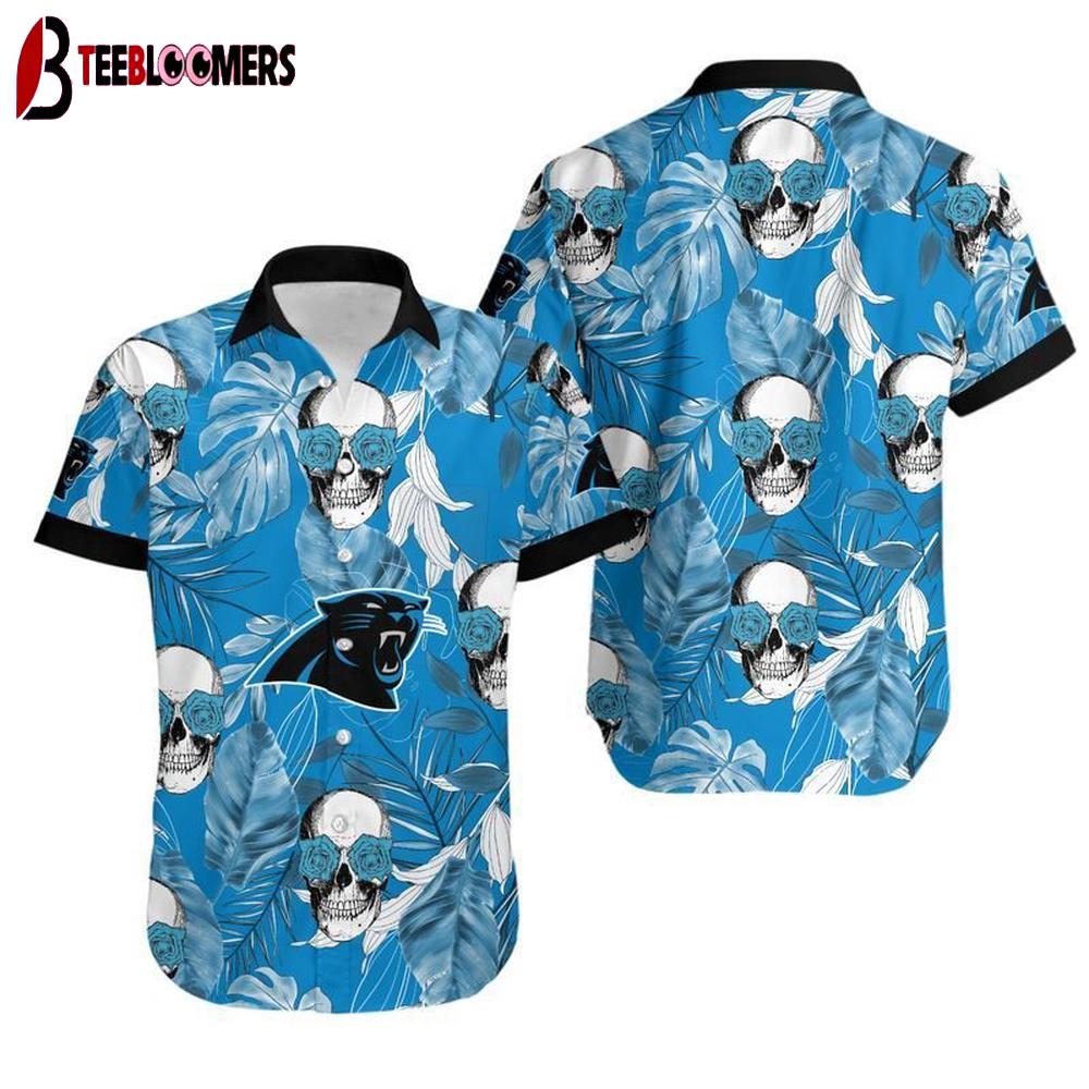 Carolina Panthers Coconut Leaves And Skulls Hawaiian Shirt For Fans