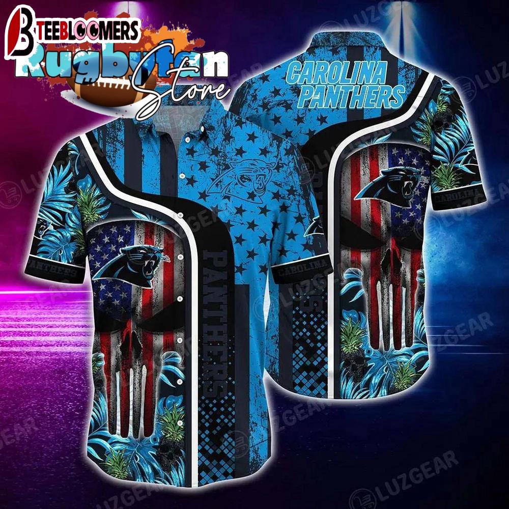 Carolina Panthers Nfl Hawaiian Shirt Graphic Tropical Pattern Skull Punisher 3D Printed Best Gift For Fans