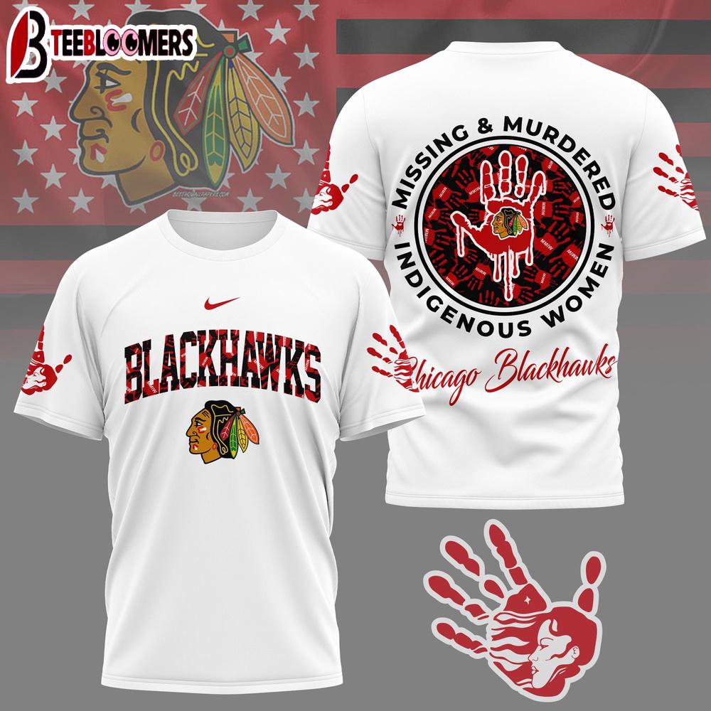 Chicago Blackhawks NHL MMIW Awareness 3D T-Shirt