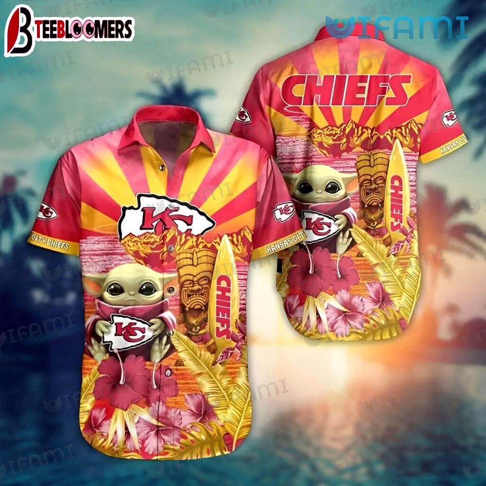 Chiefs Hawaiian Shirt Baby Yoda Tiki Mask Surfboard Kansas City Chiefs Gift