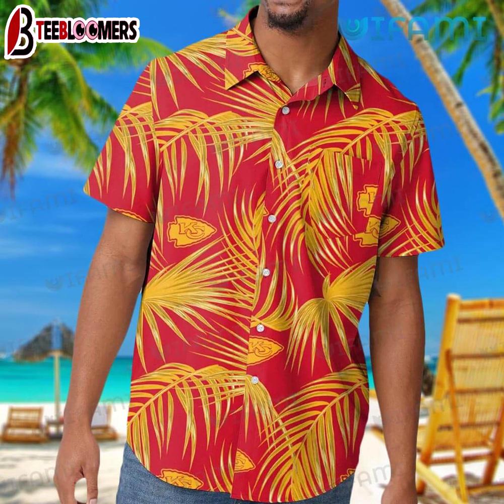 Chiefs Hawaiian Shirt Gold Palm Leaf Logo Pattern Kansas City Gift