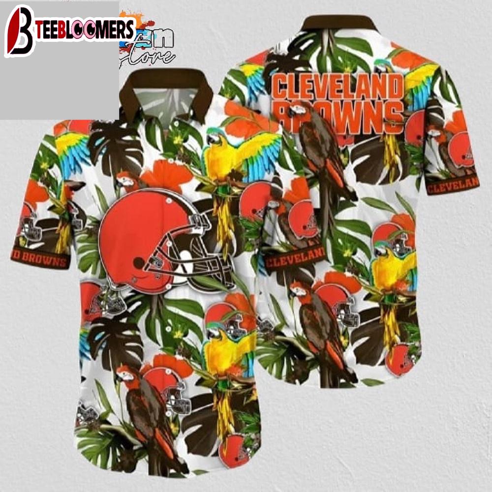 Cleveland Browns Hawaiian Shirt Tropical Bird And Leaf Pattern Cleveland Browns Aloha Shirt