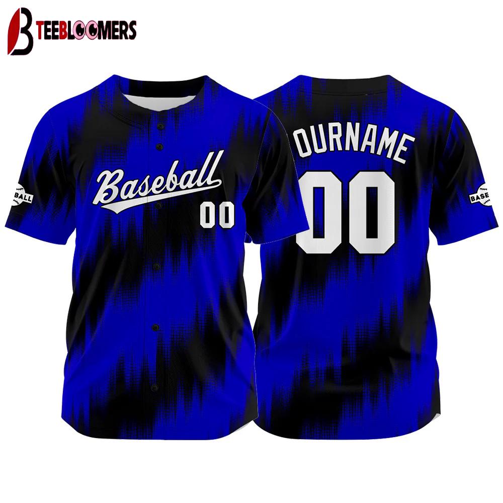 Custom Name And Number black-blue Pattern Baseball Jersey Shirts