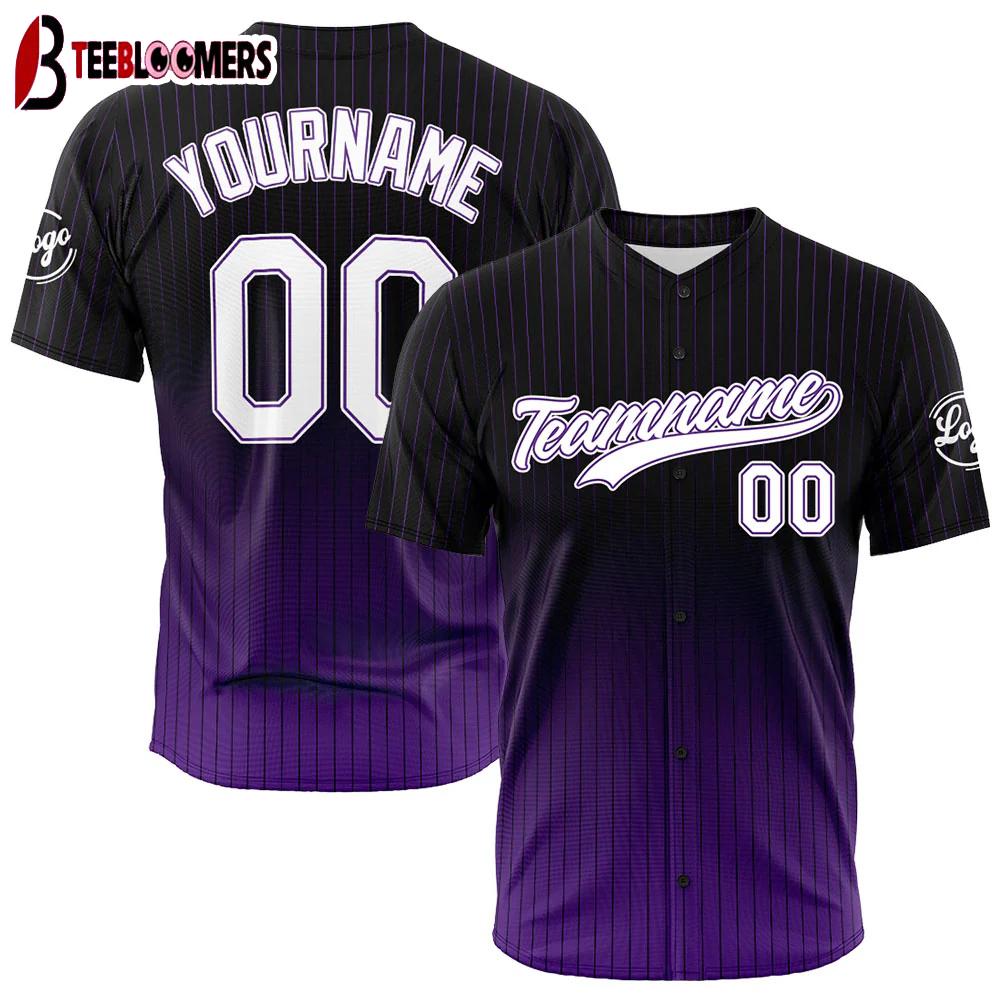 Custom Name And Number Black-Purple Pattern Baseball Jersey Shirts