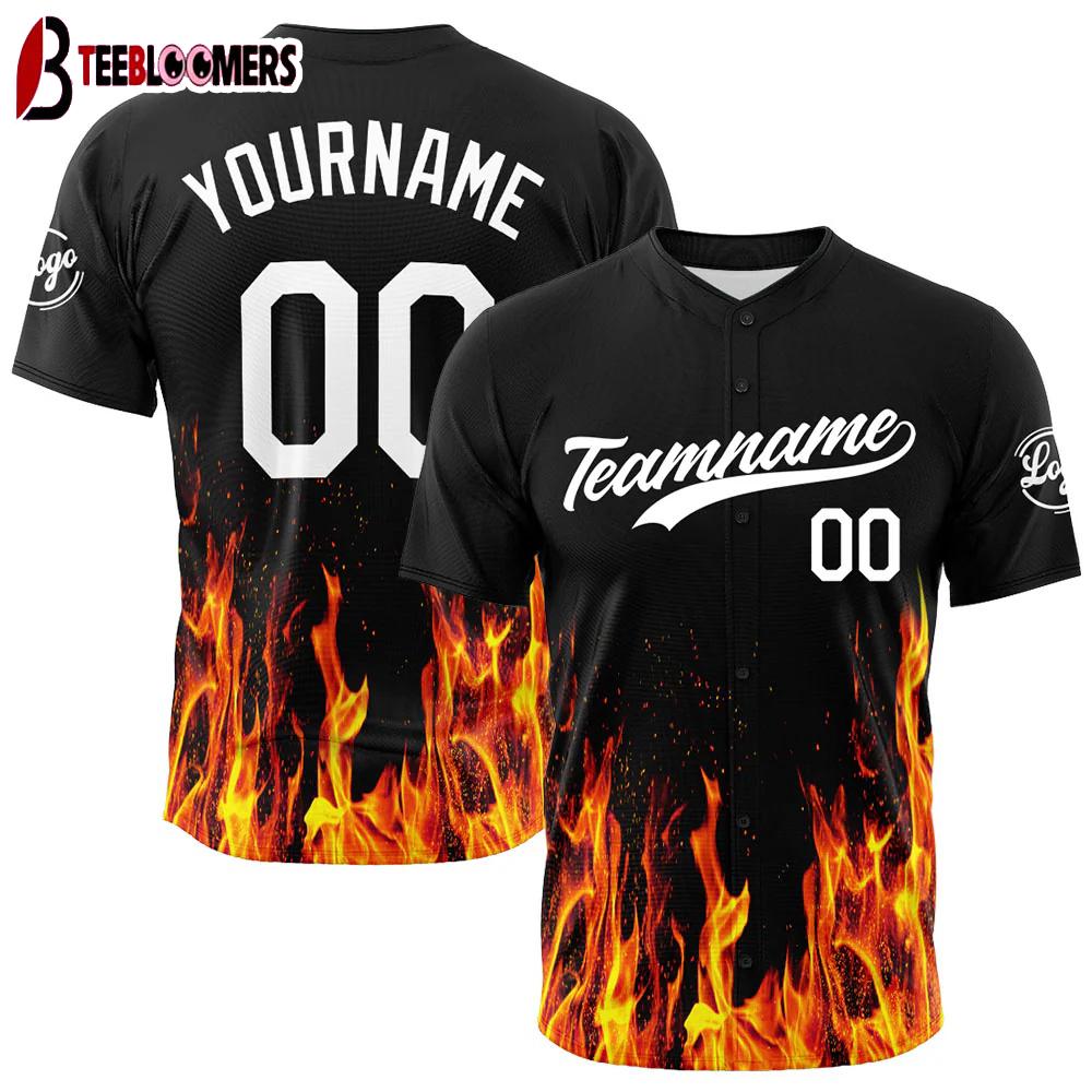 Custom Name And Number Fire Baseball Jersey Shirts