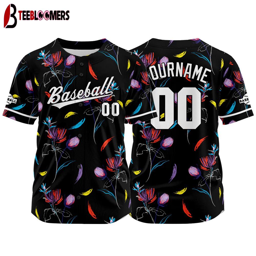 Custom Name And Number Flowers Pattern Baseball Jersey Shirts