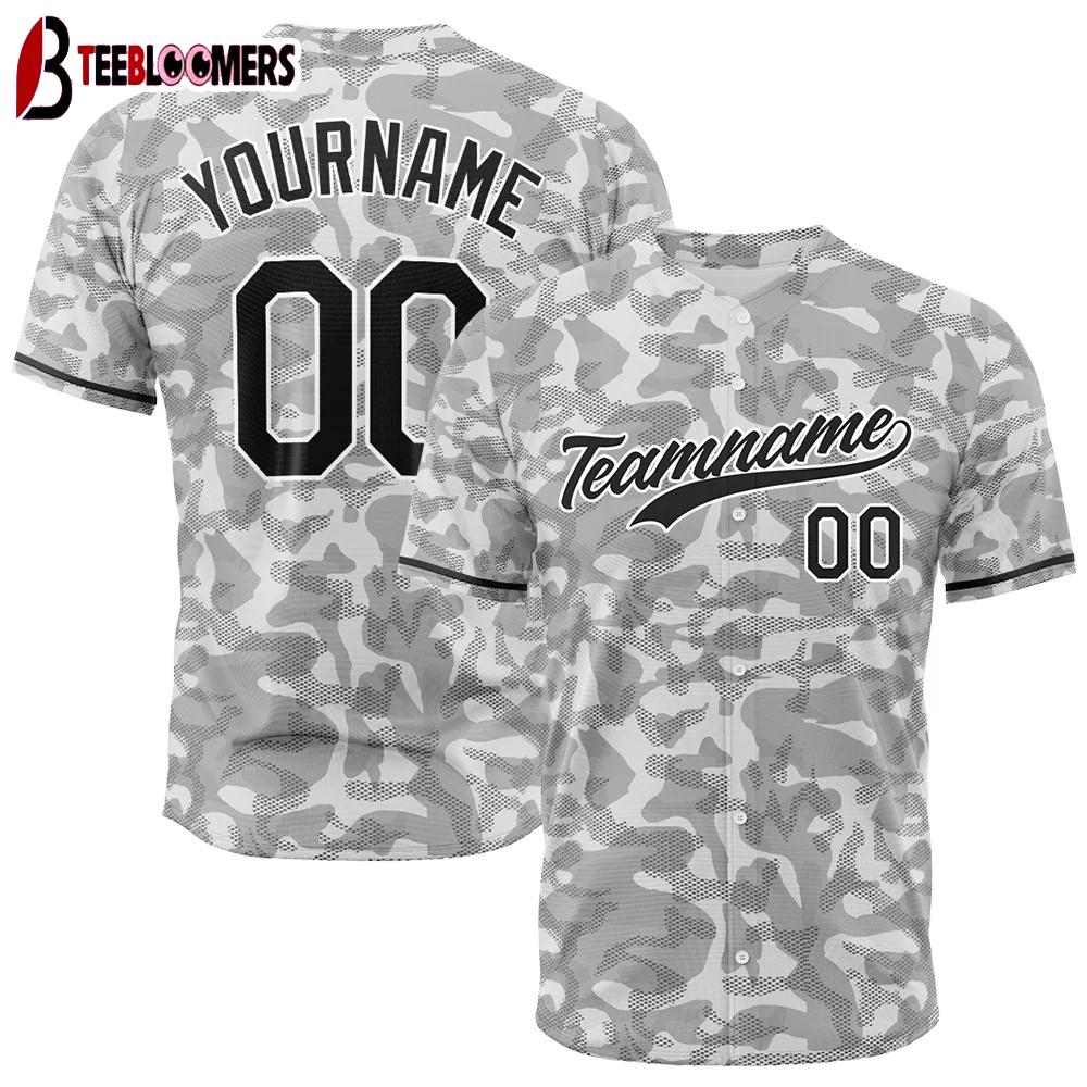 Custom Name And Number Grey Camo Baseball Jersey Shirts