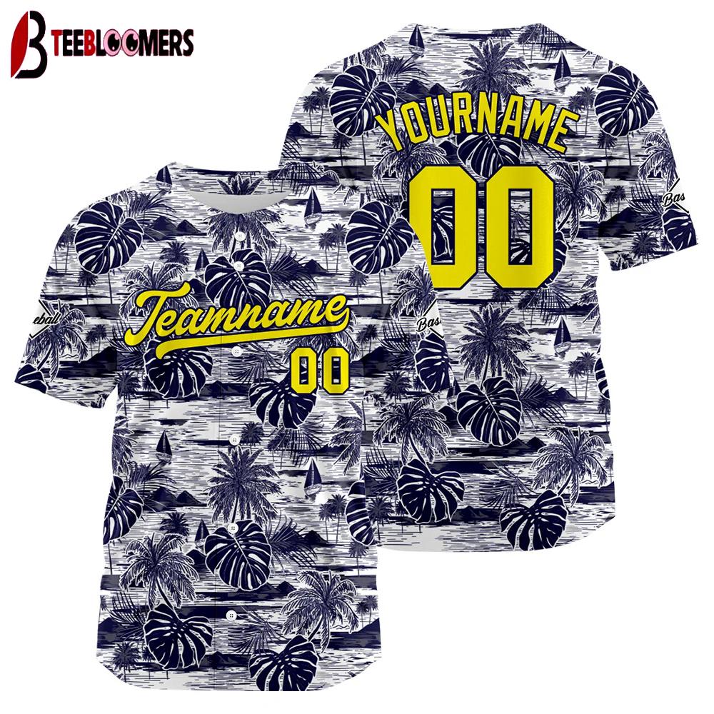 Custom Name And Number Leave Pattern Baseball Jersey Shirts