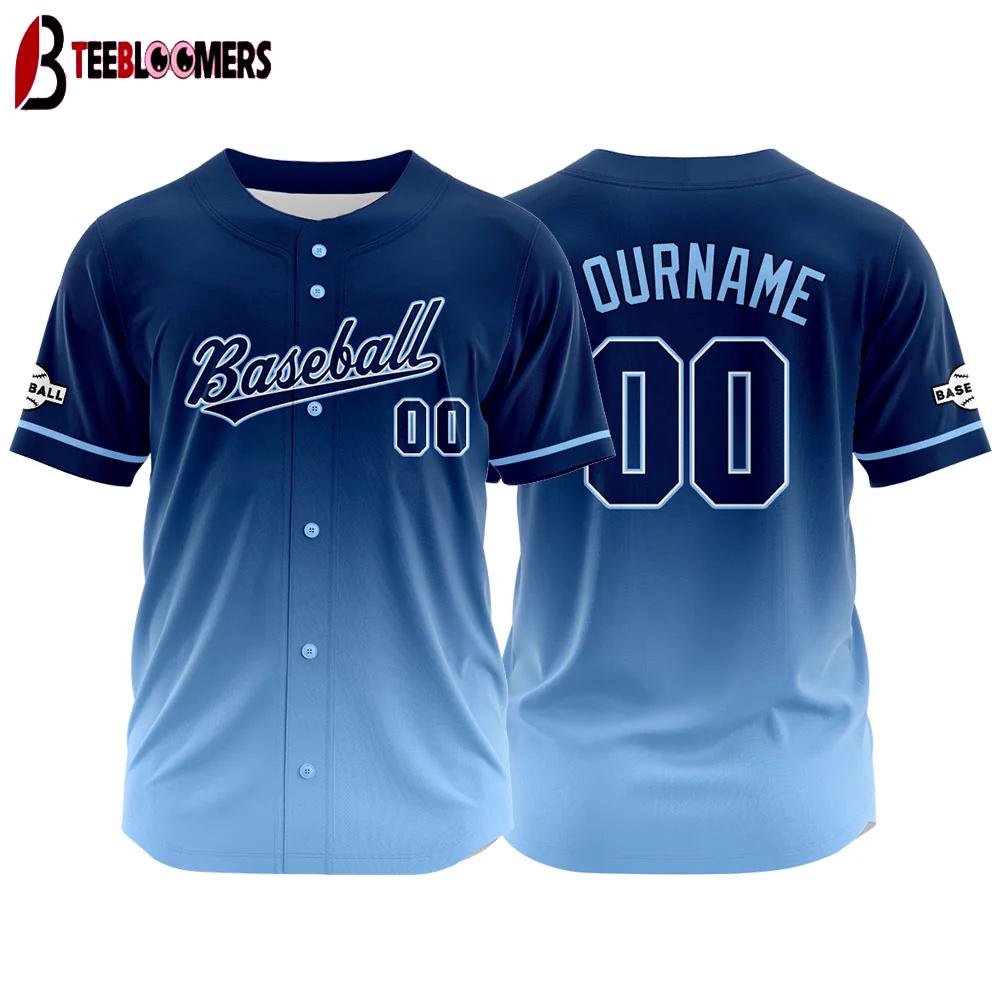 Custom Name And Number light blue-navy Baseball Jersey Shirts