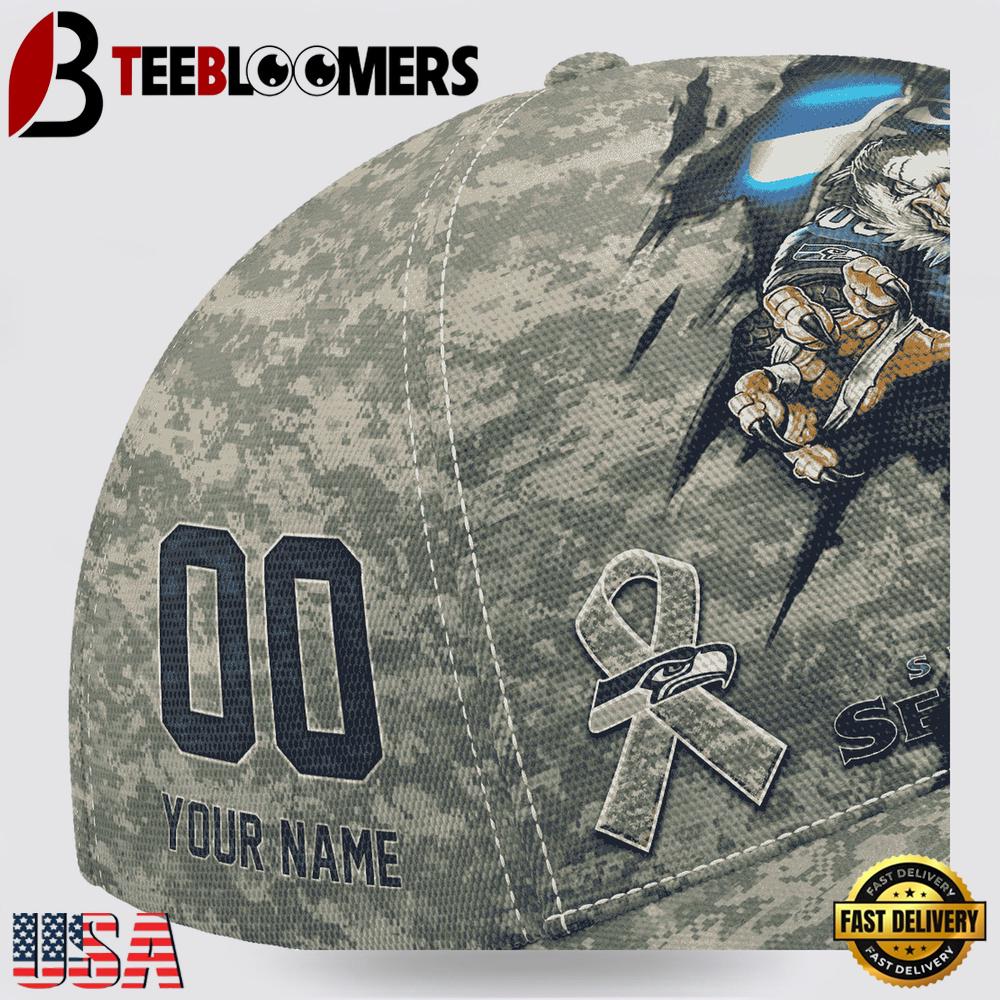 Custom Name And Number NFL Seahawks Camo Mascot Classic Baseball Cap For Men Women 2025 Custom Name And Number NFL Seahawks Camo Mascot Classic Baseball Cap For Men Women 2025