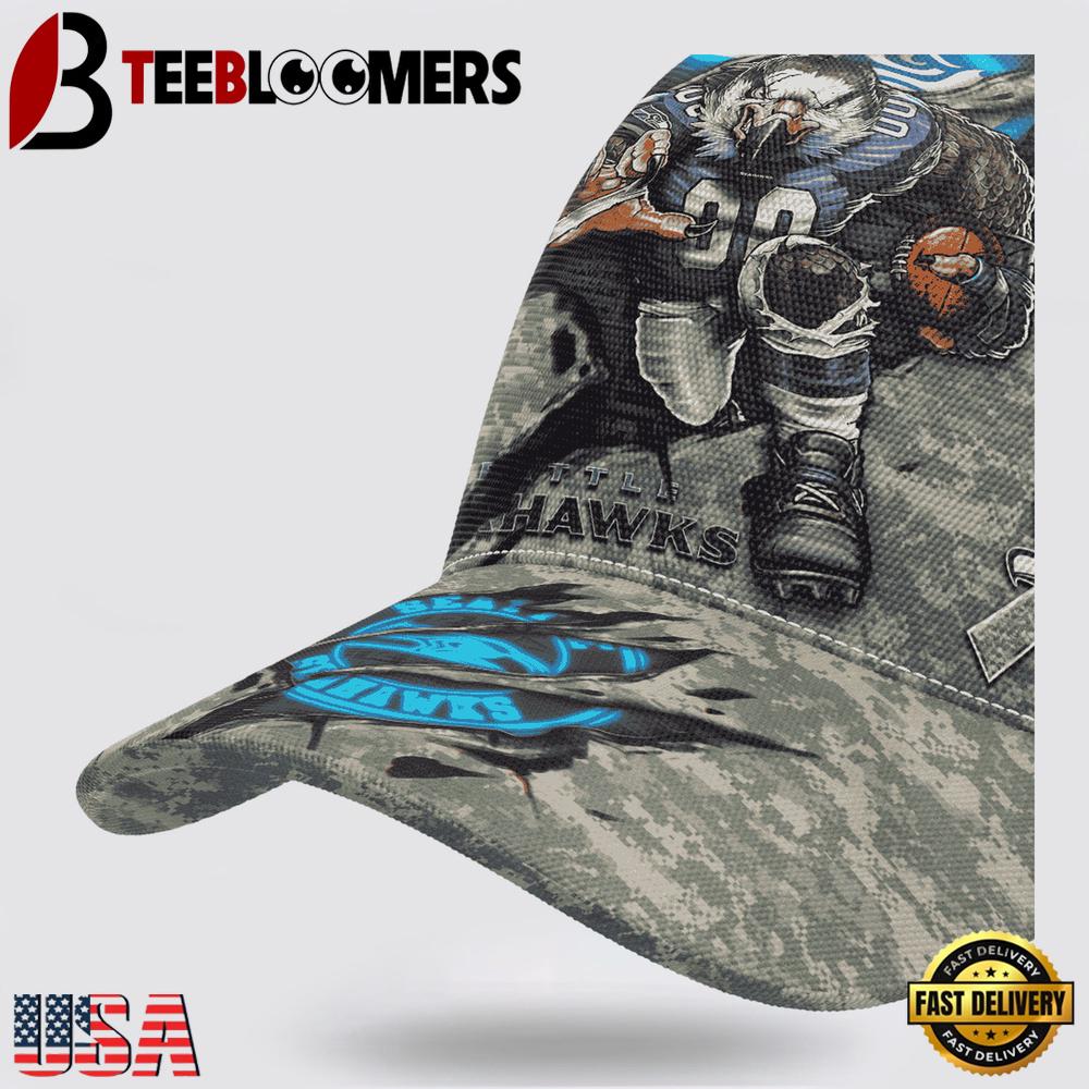Custom Name And Number NFL Seahawks Camo Mascot Classic Baseball Cap For Men Women 2025 Custom Name And Number NFL Seahawks Camo Mascot Classic Baseball Cap For Men Women 2025