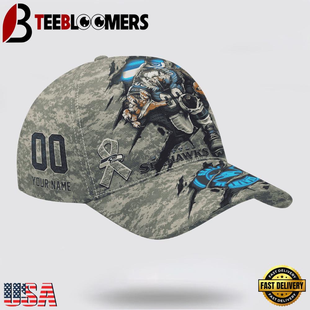 Custom Name And Number NFL Seahawks Camo Mascot Classic Baseball Cap For Men Women 2025 Custom Name And Number NFL Seahawks Camo Mascot Classic Baseball Cap For Men Women 2025