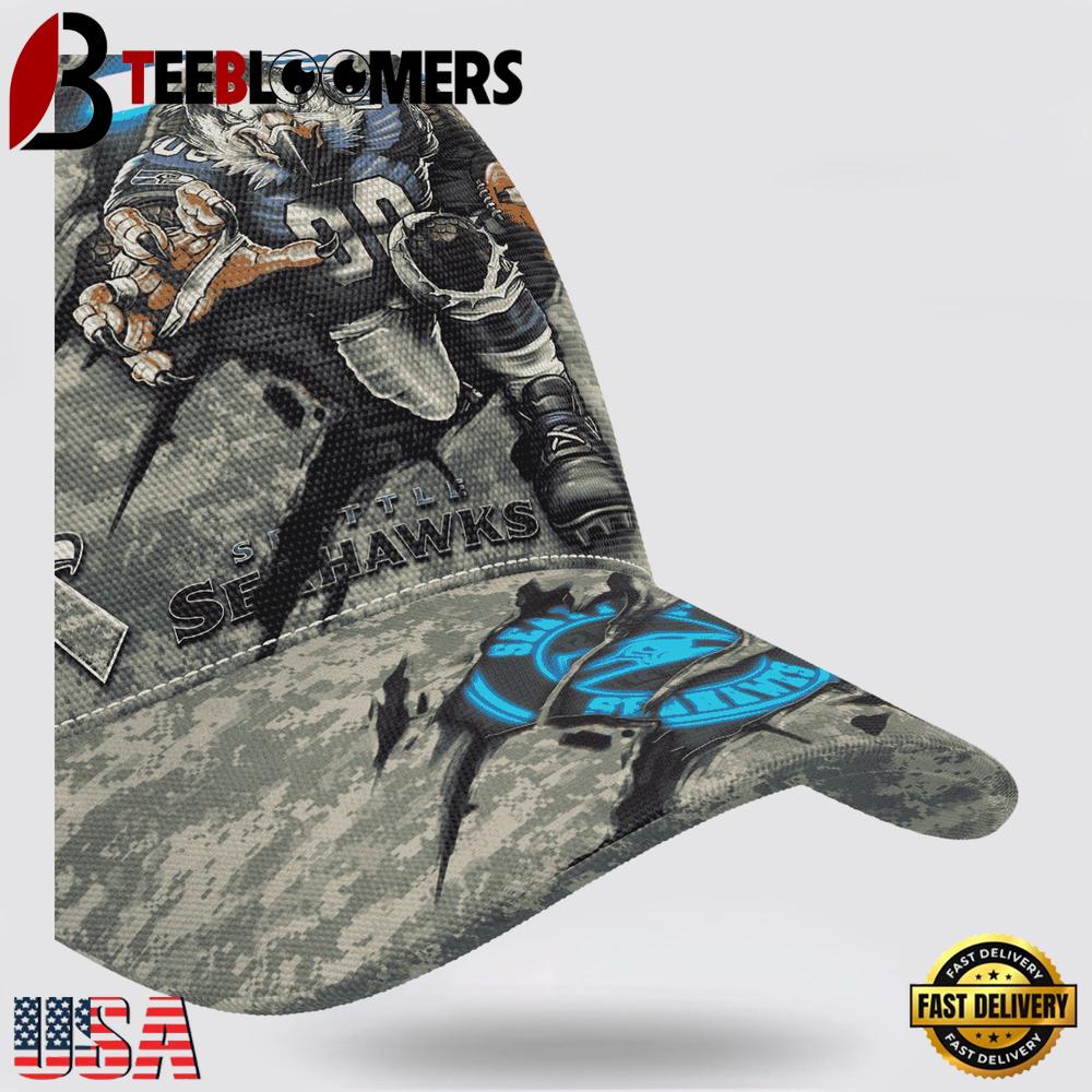 Custom Name And Number NFL Seahawks Camo Mascot Classic Baseball Cap For Men Women 2025 Custom Name And Number NFL Seahawks Camo Mascot Classic Baseball Cap For Men Women 2025