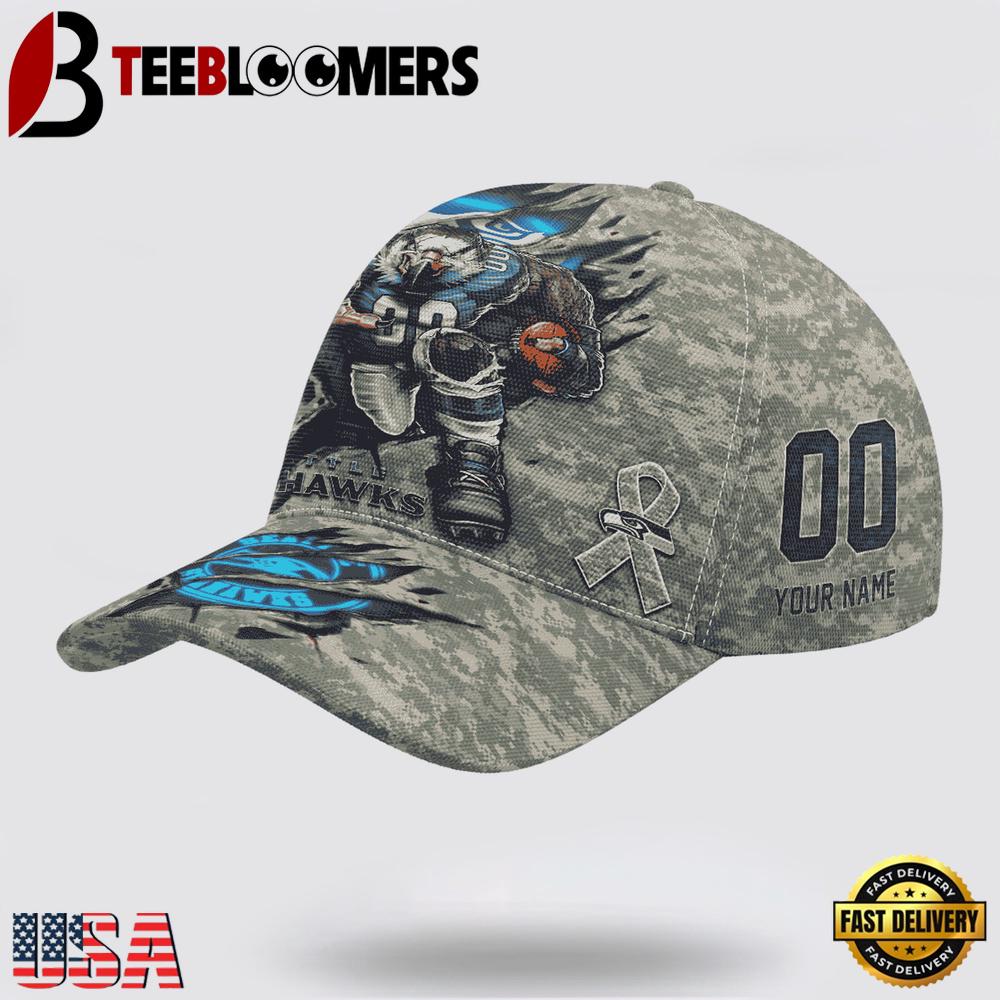 Custom Name And Number NFL Seahawks Camo Mascot Classic Baseball Cap For Men Women 2025 Custom Name And Number NFL Seahawks Camo Mascot Classic Baseball Cap For Men Women 2025