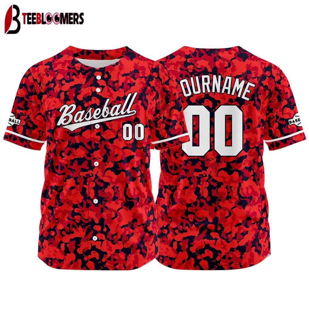 Custom Name And Number Red Camo Baseball Jersey Shirts