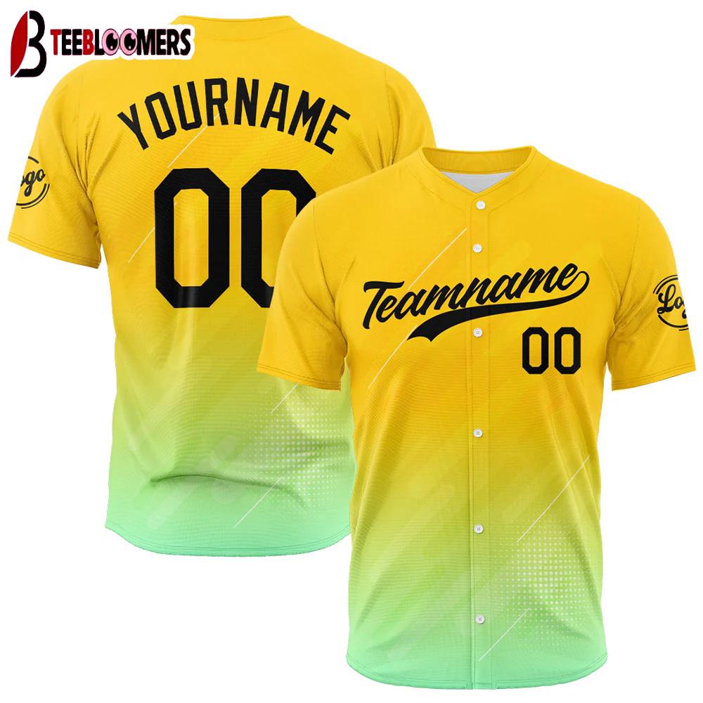 Custom Name And Number yellow-green Pattern Baseball Jersey Shirts