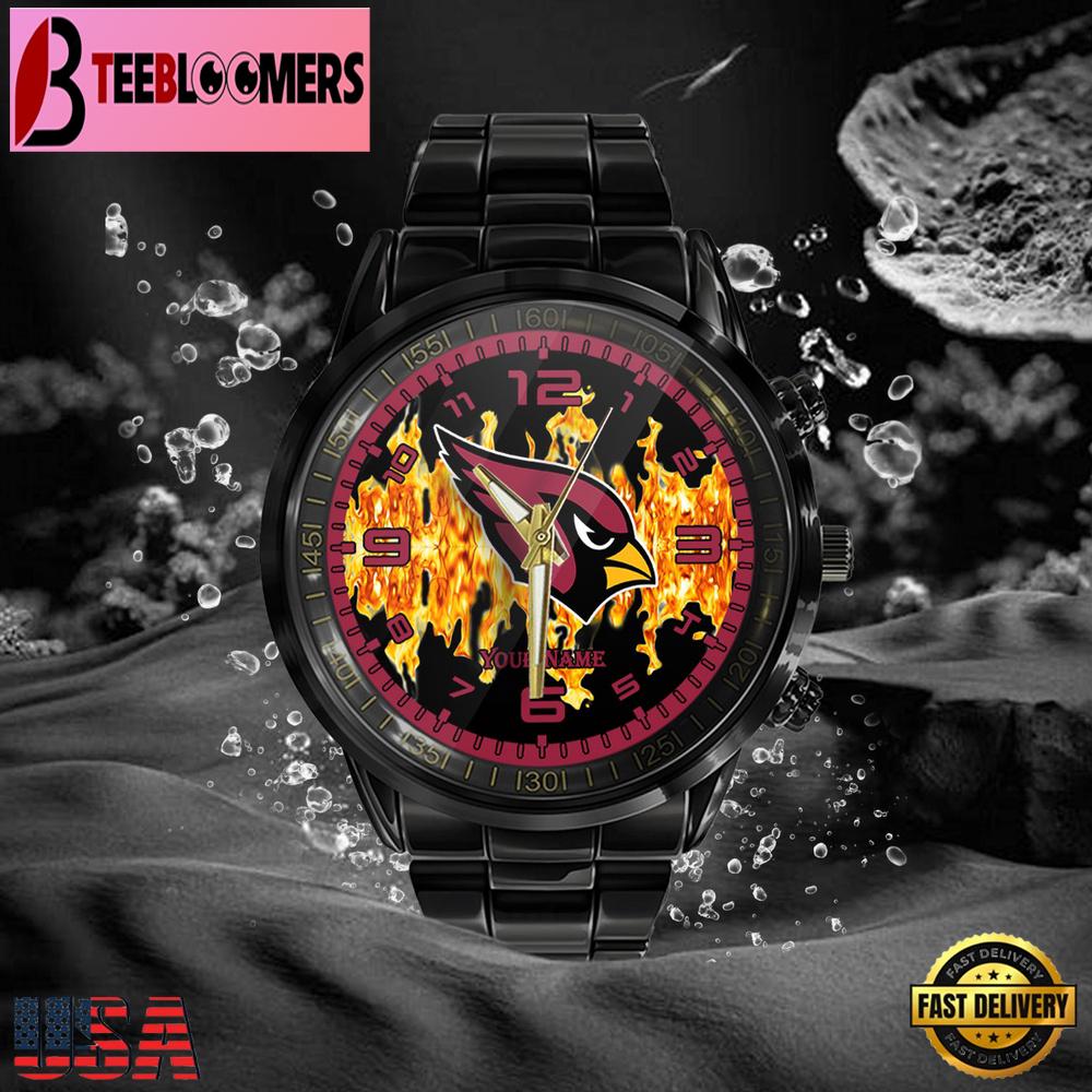 Custom Name Arizona Cardinals NFL 3D Men Black Stainless Steel Watch Gift For NFL Fans Custom Name Arizona Cardinals NFL 3D Men Black Stainless Steel Watch Gift For NFL Fans