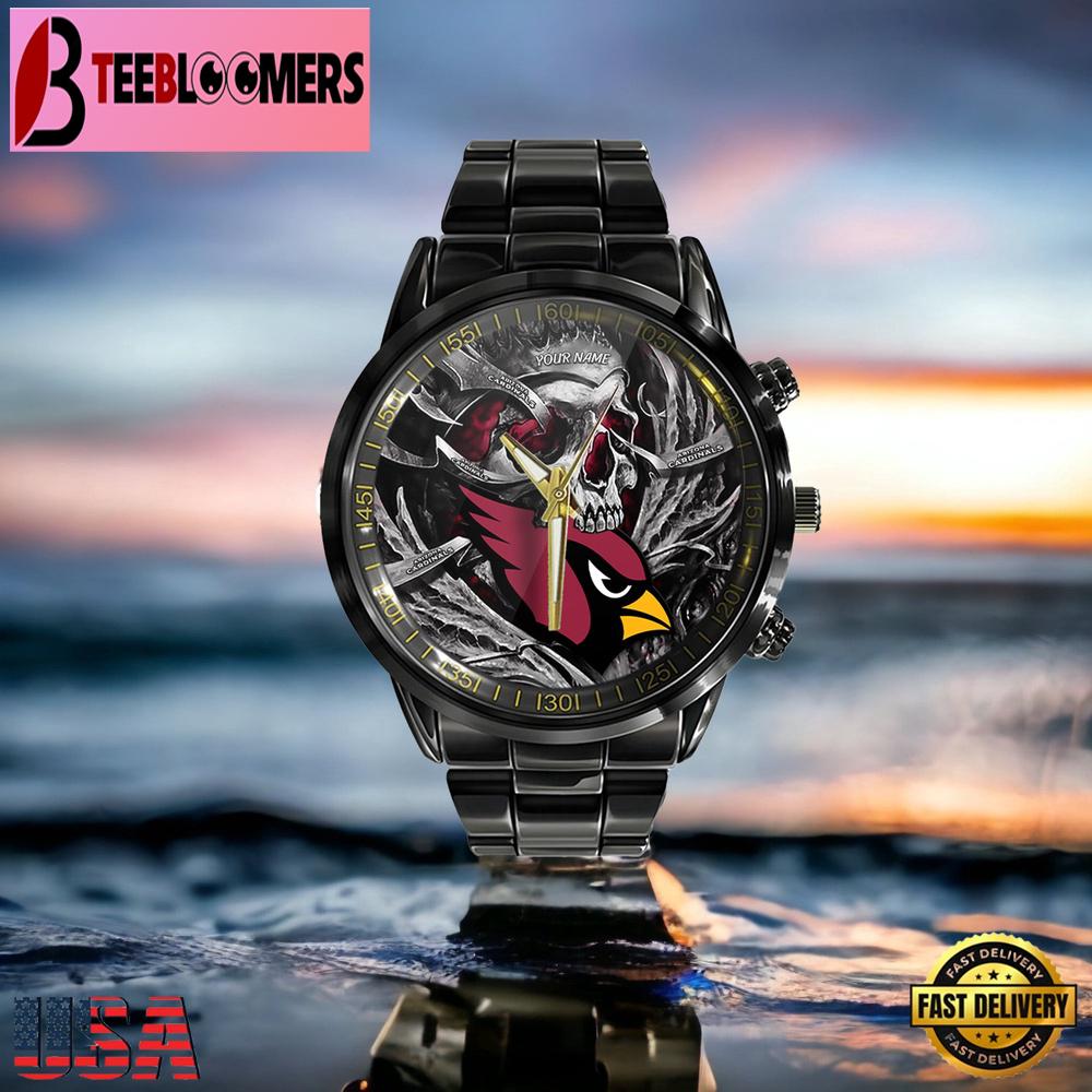 Custom Name Arizona Cardinals NFL Men Black Stainless Steel Watch Gift For NFL Fans Custom Name Arizona Cardinals NFL Men Black Stainless Steel Watch Gift For NFL Fans