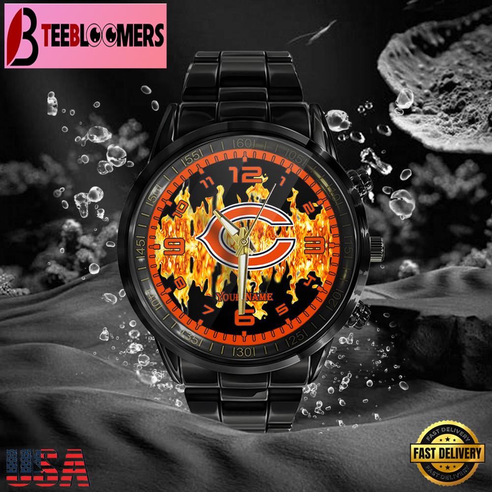 Custom Name Chicago Bears NFL 3D Men Black Stainless Steel Watch Gift For NFL Fans Custom Name Chicago Bears NFL 3D Men Black Stainless Steel Watch Gift For NFL Fans