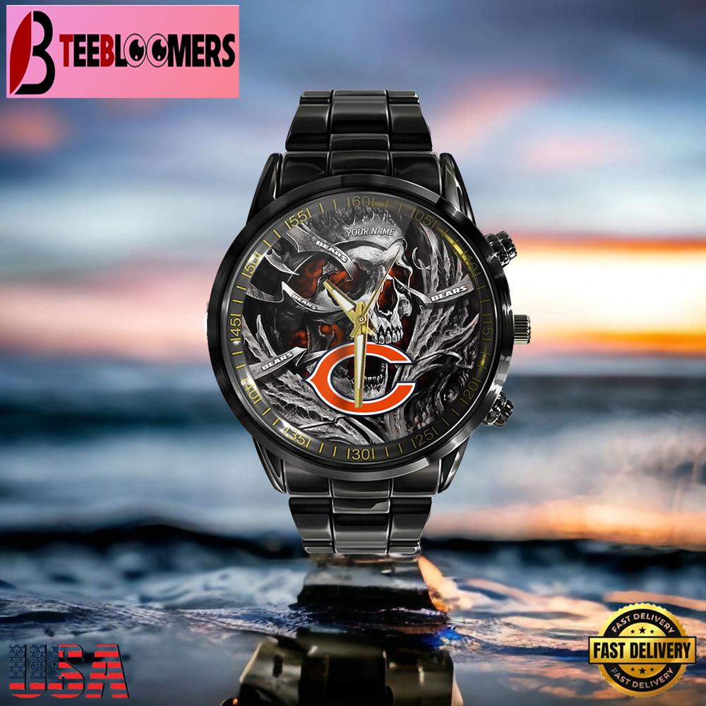 Custom Name Chicago Bears NFL Men Black Stainless Steel Watch Gift For NFL Fans Custom Name Chicago Bears NFL Men Black Stainless Steel Watch Gift For NFL Fans