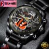 Custom Name Cincinnati Bengals NFL Men Black Stainless Steel Watch Gift For Fans