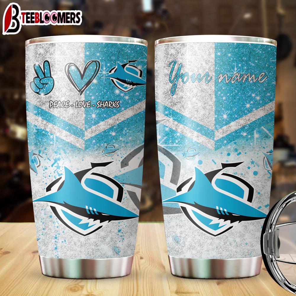 Custom Name Cronulla-Sutherland Sharks NRL Peace Love Sparke Tumbler Gift For Fans