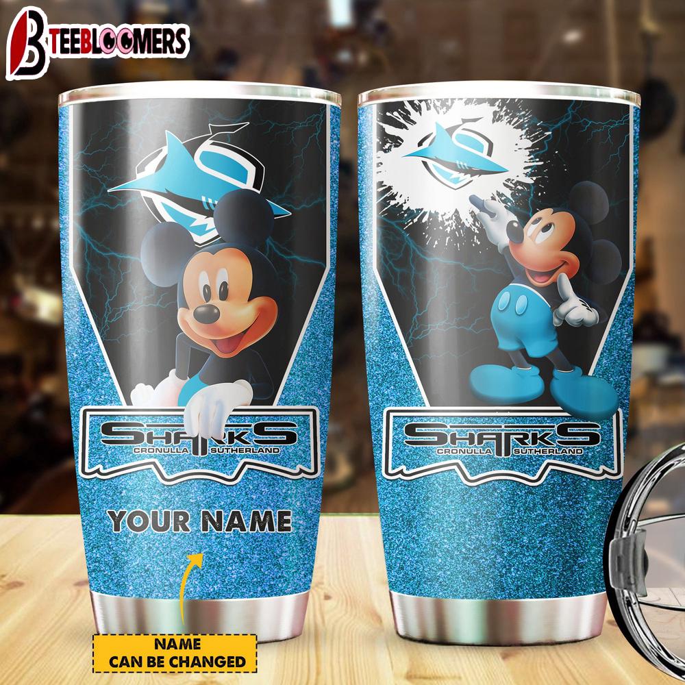 Custom Name Cronulla-Sutherland Sharks NRL Team And MK Mouse Tumbler Gift For Fans