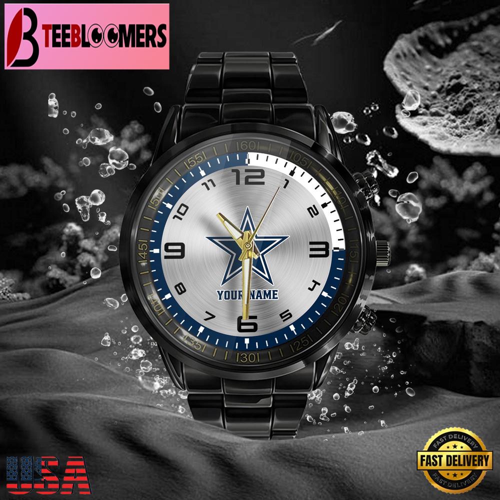 Custom Name Dallas Cowboys NFL Black Stainless Steel Watch Gifts For Fans Custom Name Dallas Cowboys NFL Black Stainless Steel Watch Gifts For Fans