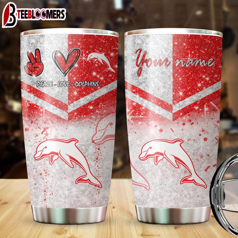 Custom Name Dolphins NRL Peace Love Sparke Tumbler Gift For Fans