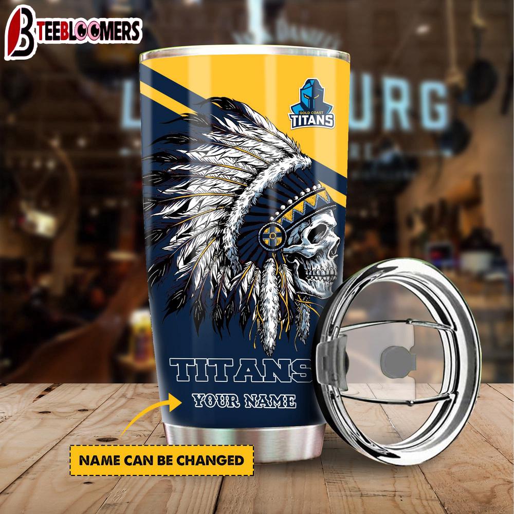 Custom Name Gold Coast Titans NRL Native Australian Tumbler Gift For Fans