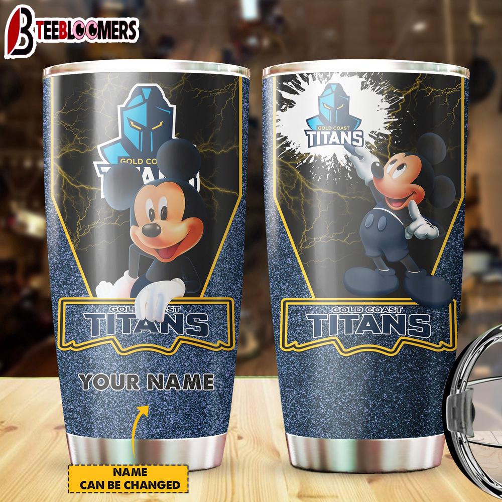 Custom Name Gold Coast Titans NRL Team And MK Mouse Tumbler Gift For Fans
