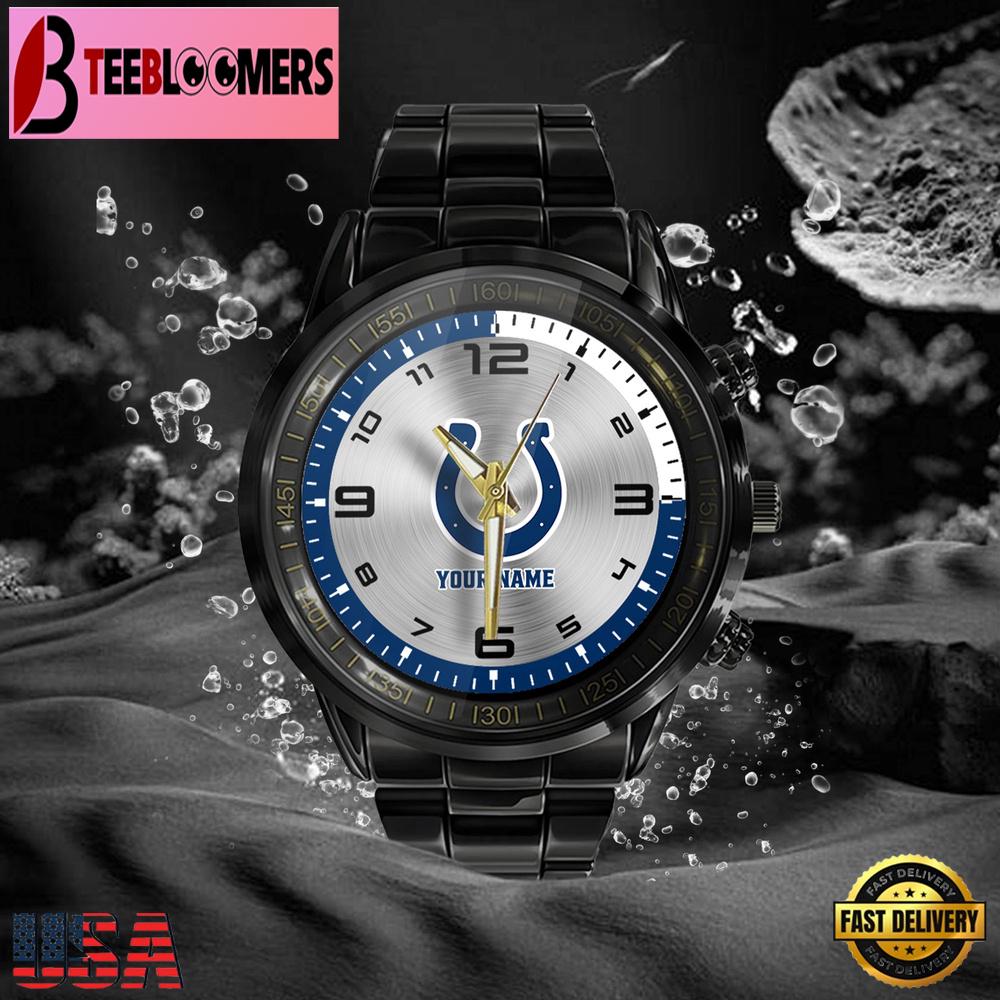 Custom Name Indianapolis Colts NFL Black Stainless Steel Watch Gifts For Fans Custom Name Indianapolis Colts NFL Black Stainless Steel Watch Gifts For Fans