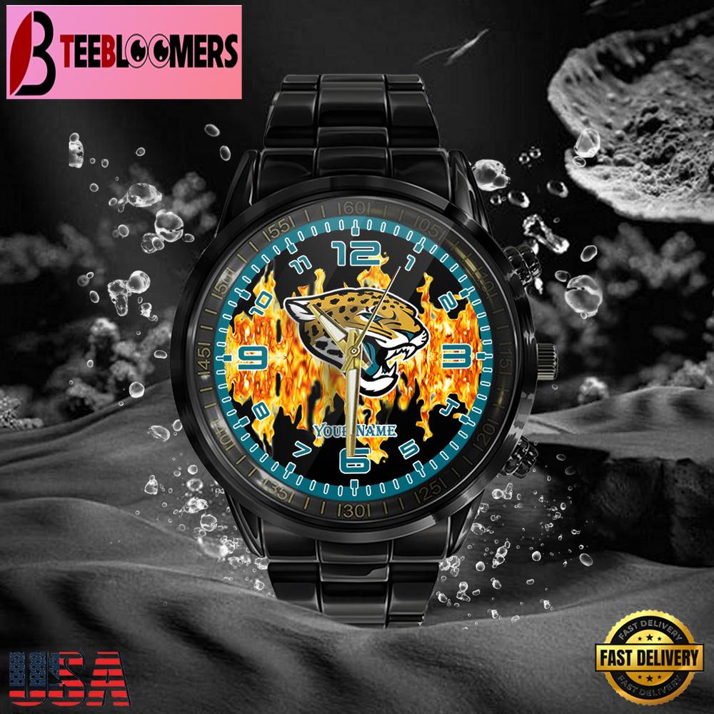 Custom Name Jacksonville Jaguars NFL 3D Men Black Stainless Steel Watch Gift For NFL Fans Custom Name Jacksonville Jaguars NFL 3D Men Black Stainless Steel Watch Gift For NFL Fans