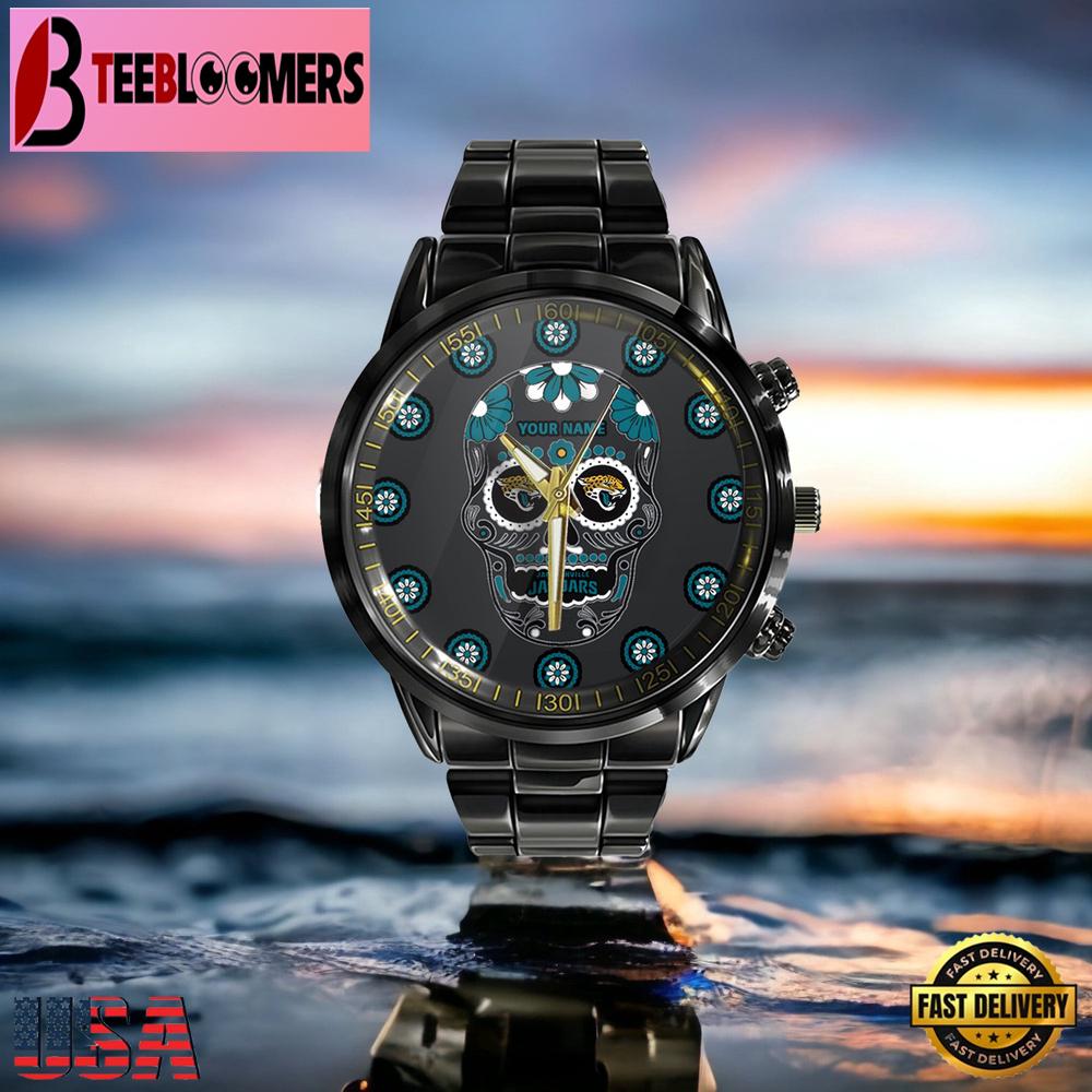 Custom Name Jacksonville Jaguars NFL Men Black Stainless Steel Watch Gift For NFL Fans Custom Name Jacksonville Jaguars NFL Men Black Stainless Steel Watch Gift For NFL Fans