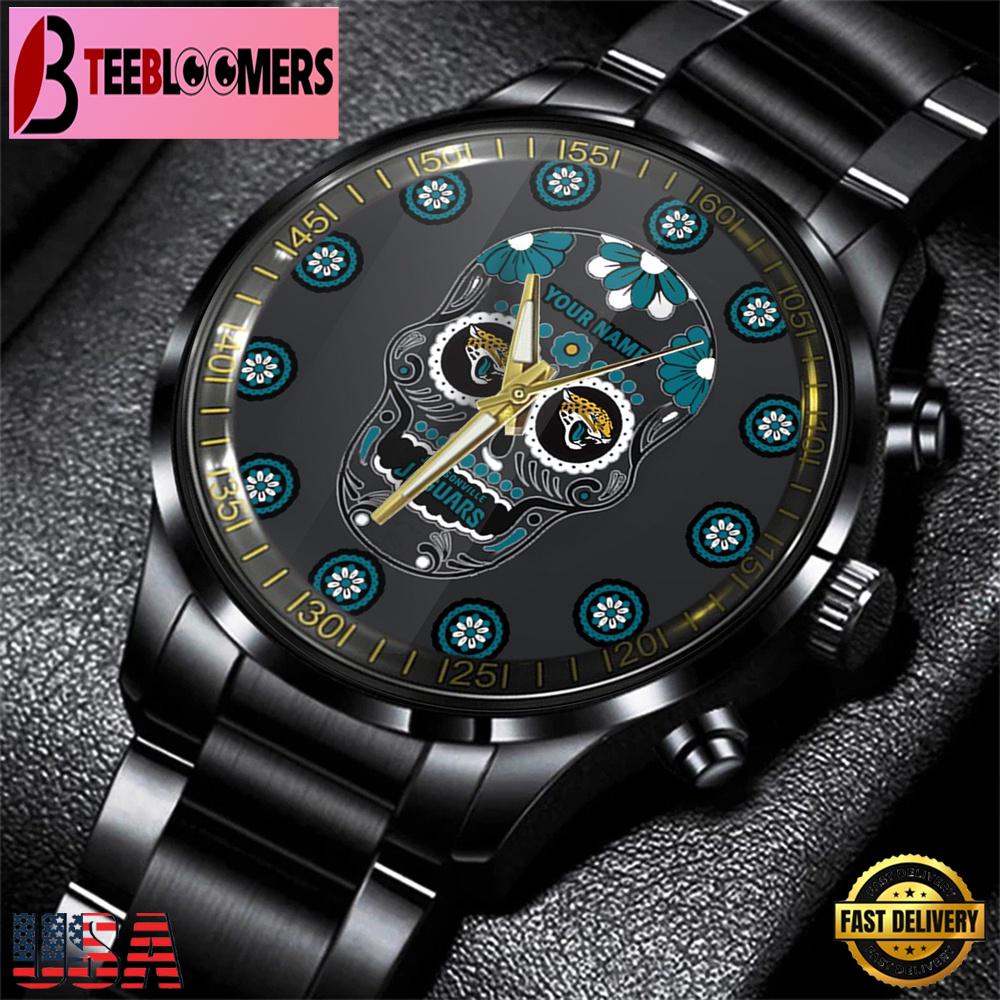 Custom Name Jacksonville Jaguars NFL Men Black Stainless Steel Watch Gift For Fans