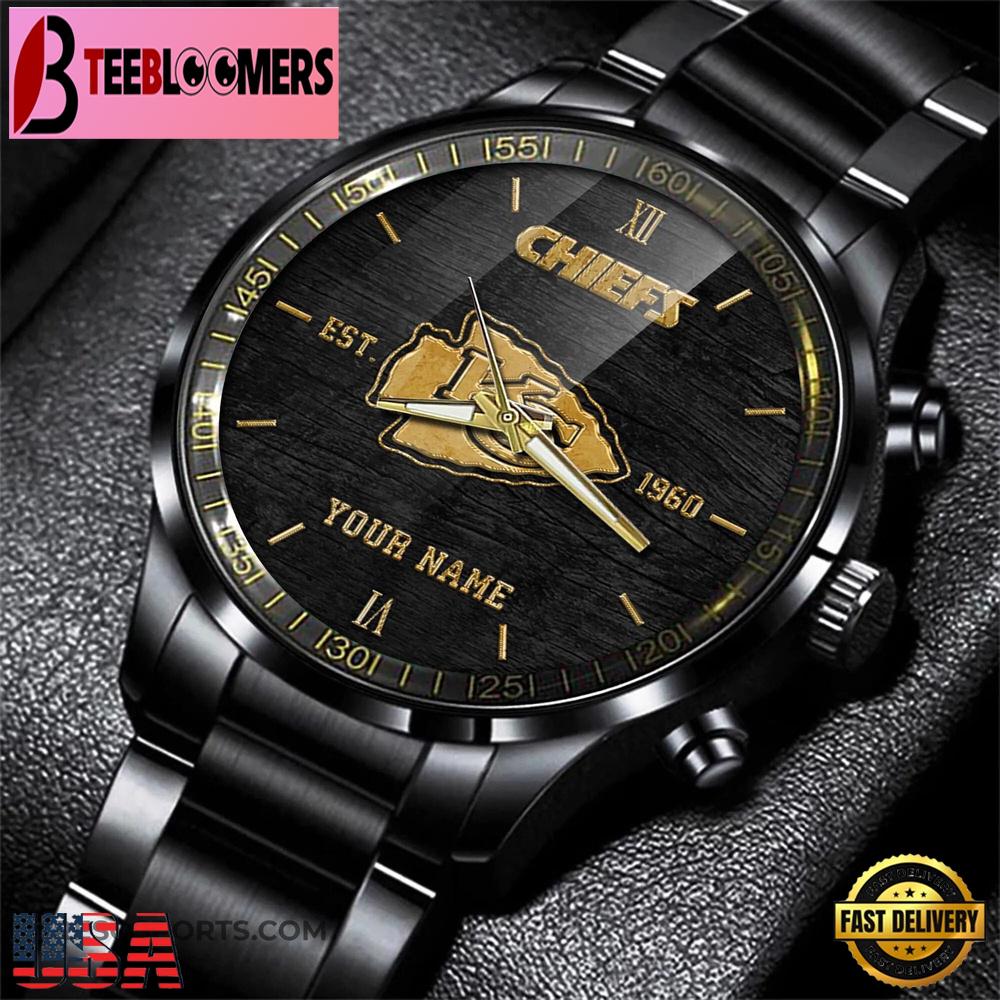 Custom Name Kansas City Chiefs NFL Black Stainless Steel Watch For Fans Custom Name Kansas City Chiefs NFL Black Stainless Steel Watch For Fans