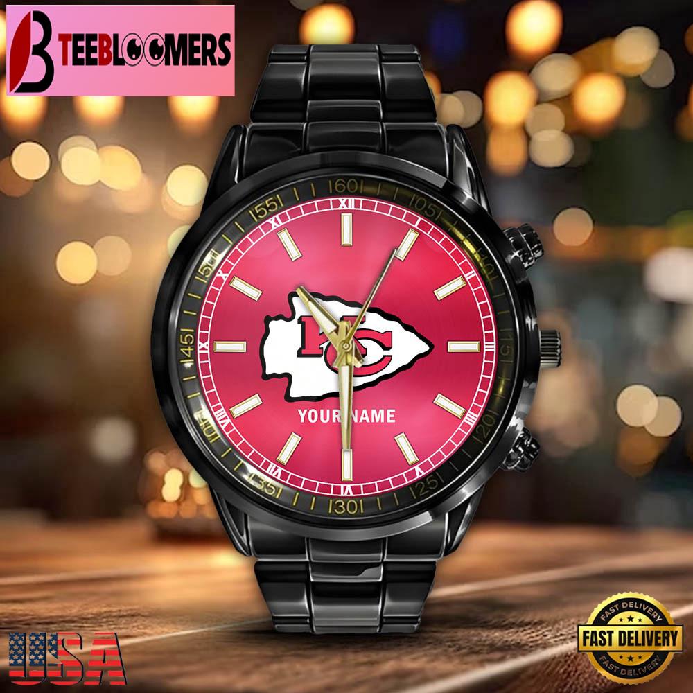 Custom Name Kansas City Chiefs NFL Black Stainless Steel Watch Gifts For Fans Custom Name Kansas City Chiefs NFL Black Stainless Steel Watch Gifts For Fans