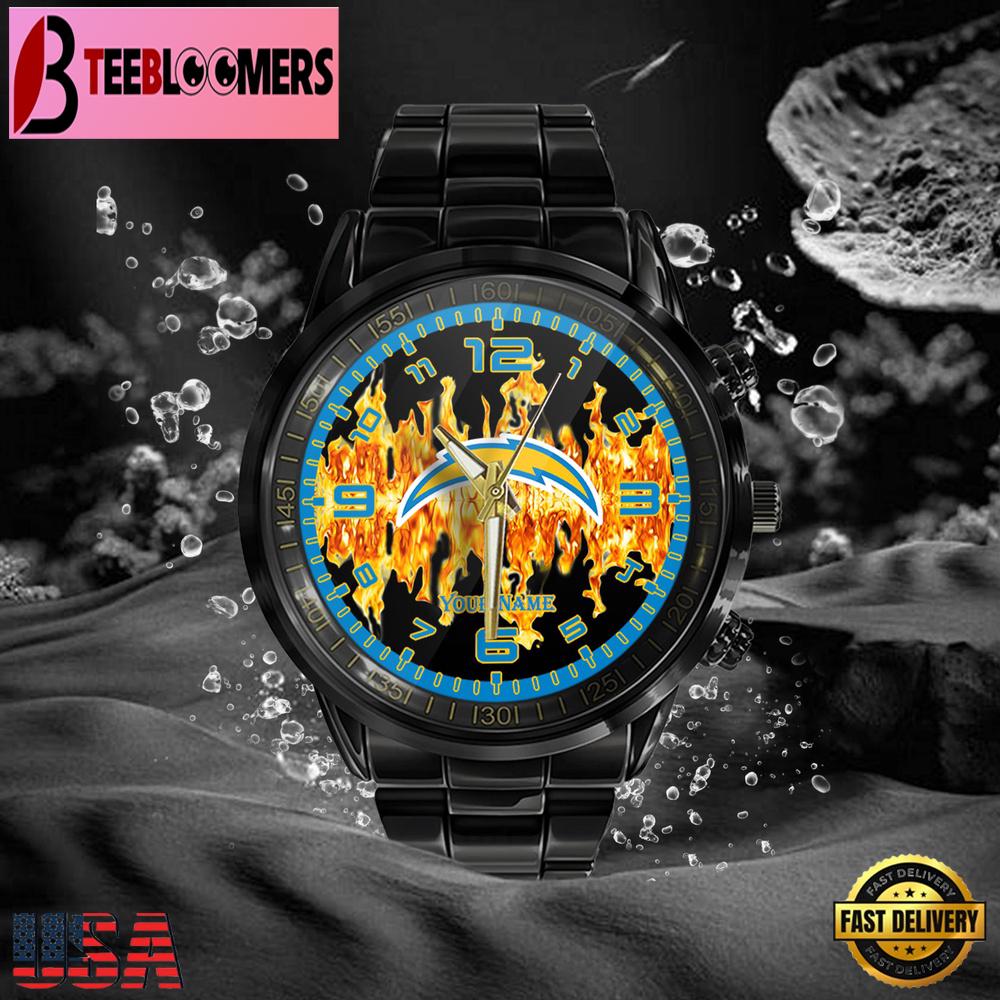 Custom Name Los Angeles Chargers NFL 3D Men Black Stainless Steel Watch Gift For NFL Fans Custom Name Los Angeles Chargers NFL 3D Men Black Stainless Steel Watch Gift For NFL Fans