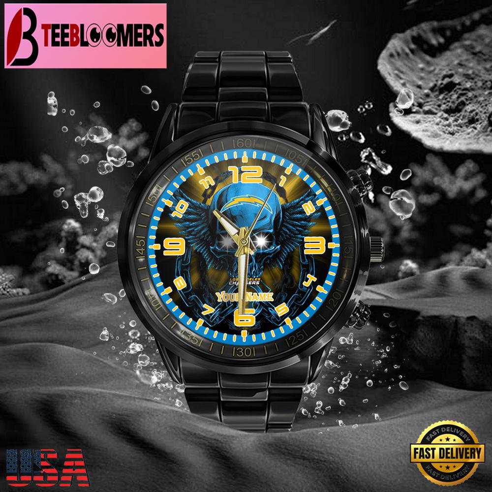 Custom Name Los Angeles Chargers NFL 3D Men Black Stainless Steel Watch Gift For NFL Fans Custom Name Los Angeles Chargers NFL 3D Men Black Stainless Steel Watch Gift For NFL Fans