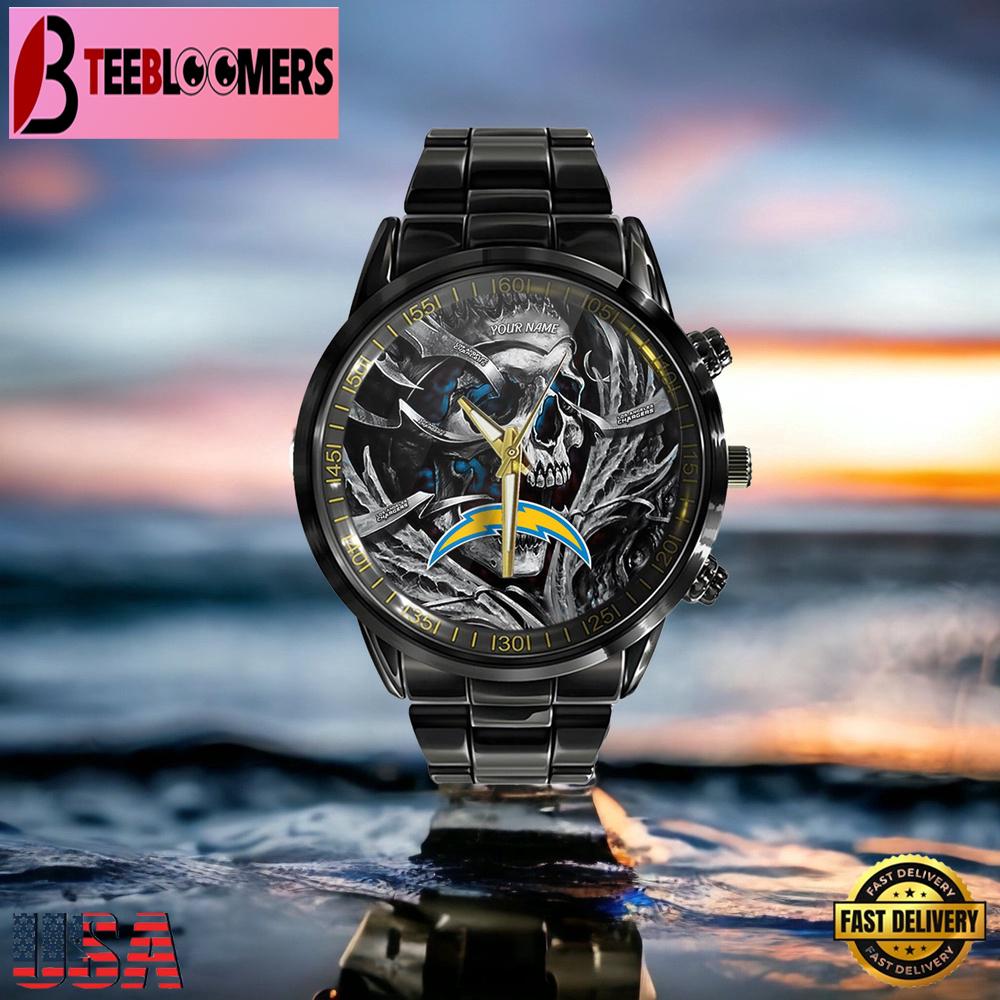 Custom Name Los Angeles Chargers NFL Men Black Stainless Steel Watch Gift For NFL Fans Custom Name Los Angeles Chargers NFL Men Black Stainless Steel Watch Gift For NFL Fans