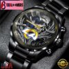 Custom Name Los Angeles Rams NFL Men Black Stainless Steel Watch Gift For Fans