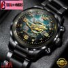 Custom Name Miami Dolphins NFL 3D Men Black Stainless Steel Watch Gift For Fans
