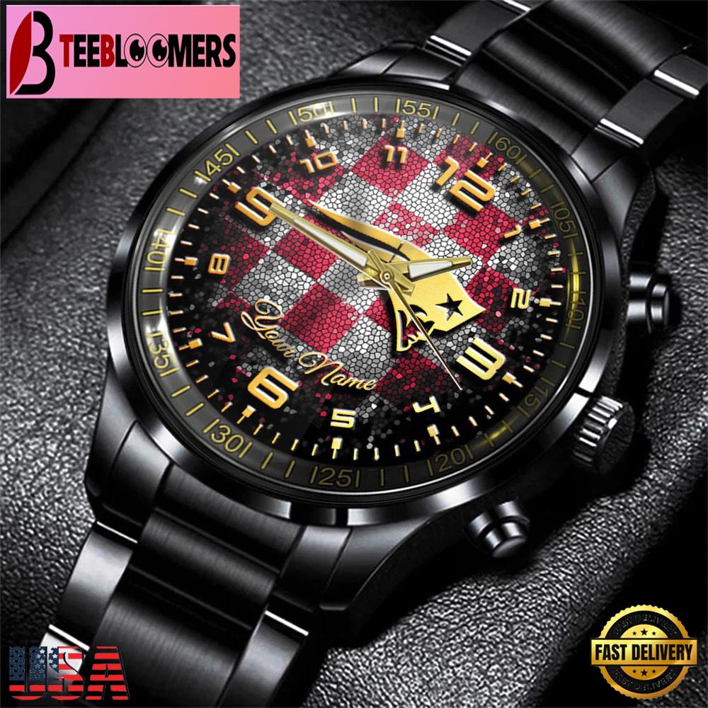 Custom Name New England Patriots NFL 3D Men Black Stainless Steel Watch Gift For Fans
