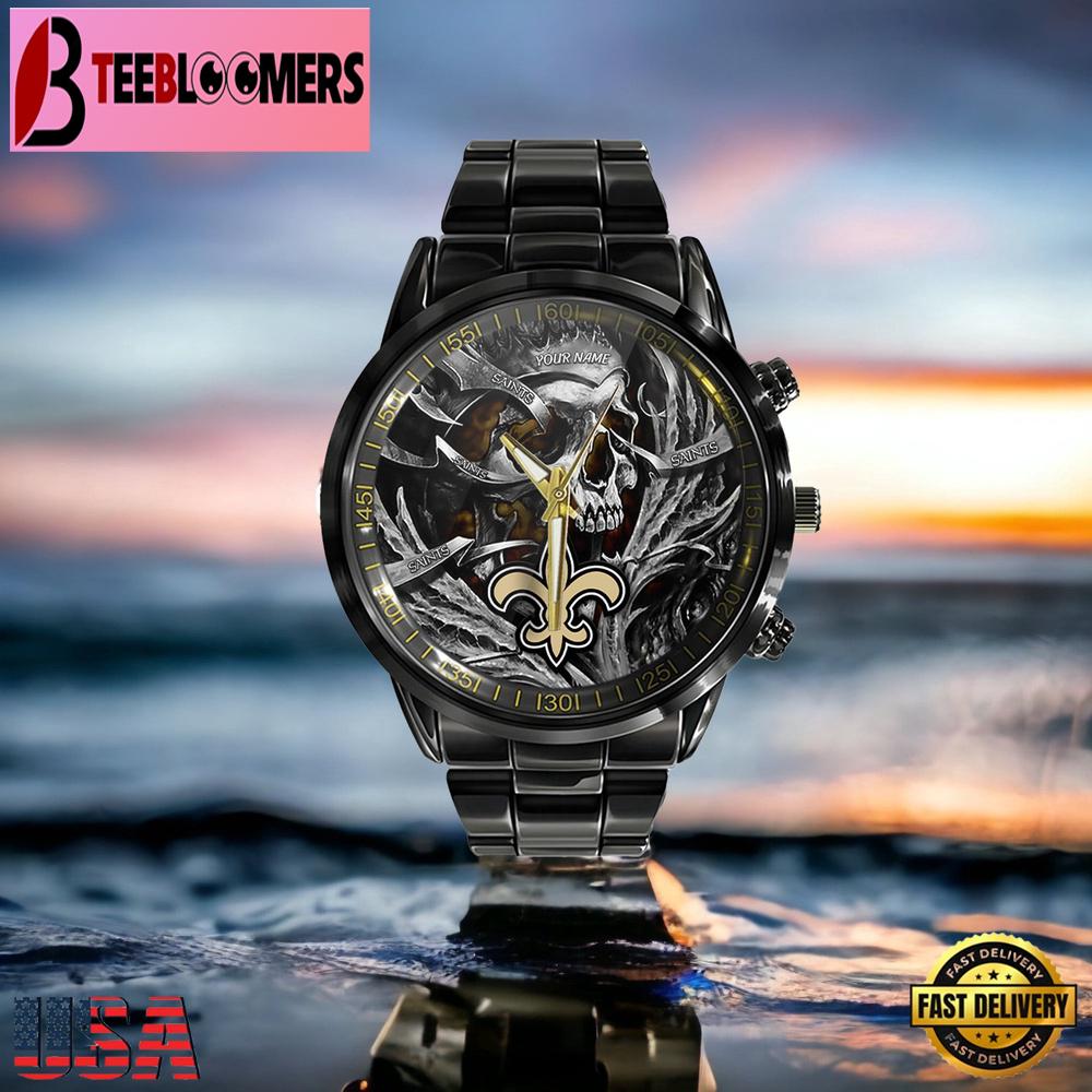 Custom Name New Orleans Saints NFL Men Black Stainless Steel Watch Gift For NFL Fans Custom Name New Orleans Saints NFL Men Black Stainless Steel Watch Gift For NFL Fans