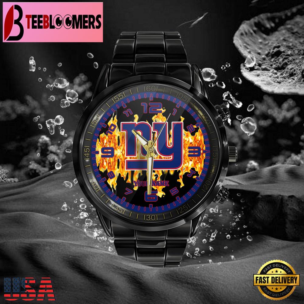 Custom Name New York Giants NFL 3D Men Black Stainless Steel Watch Gift For NFL Fans Custom Name New York Giants NFL 3D Men Black Stainless Steel Watch Gift For NFL Fans