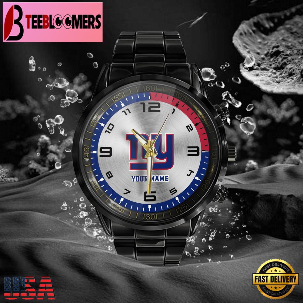 Custom Name New York Giants NFL Black Stainless Steel Watch Gifts For Fans Custom Name New York Giants NFL Black Stainless Steel Watch Gifts For Fans