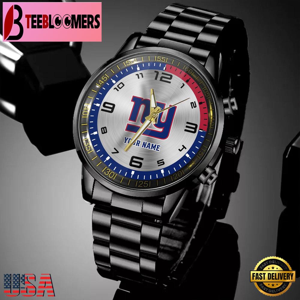 Custom Name New York Giants NFL Black Stainless Steel Watch Gifts For Fans